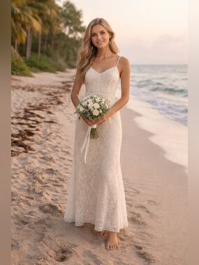 Vintage EVA Ivory Lace Slip Dress XL | 90s Bridal Shower Courthouse Wedding Maxi